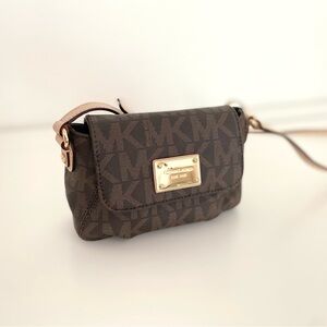 Michael Kors Monogram Crossbody Bag in Brown and Gold